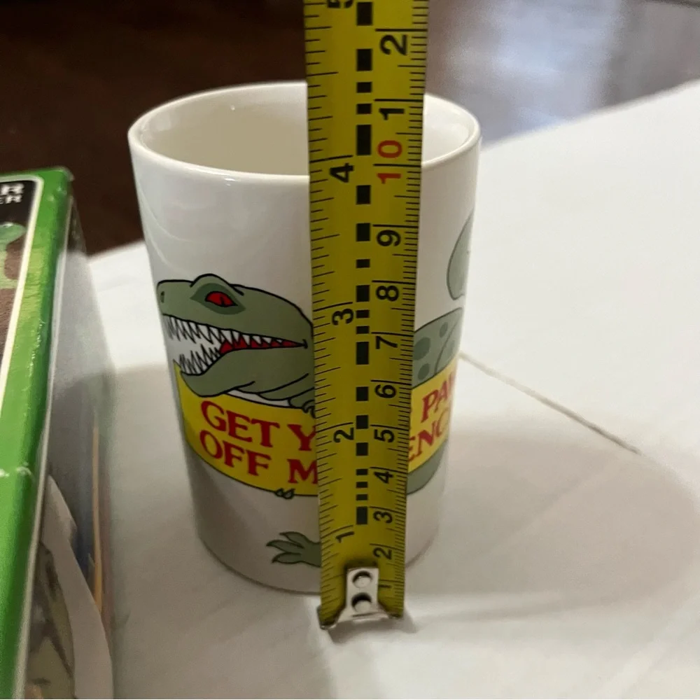 Vintage Dinosaur Pencil Set w/Ceramic Cup Holder & 3 Wooden Pencils w/ Toppers